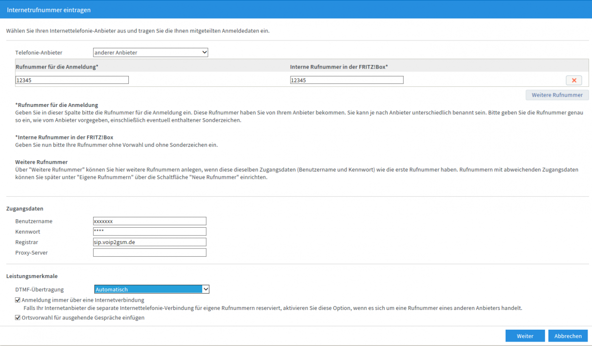 VoIP-Zugangsdaten